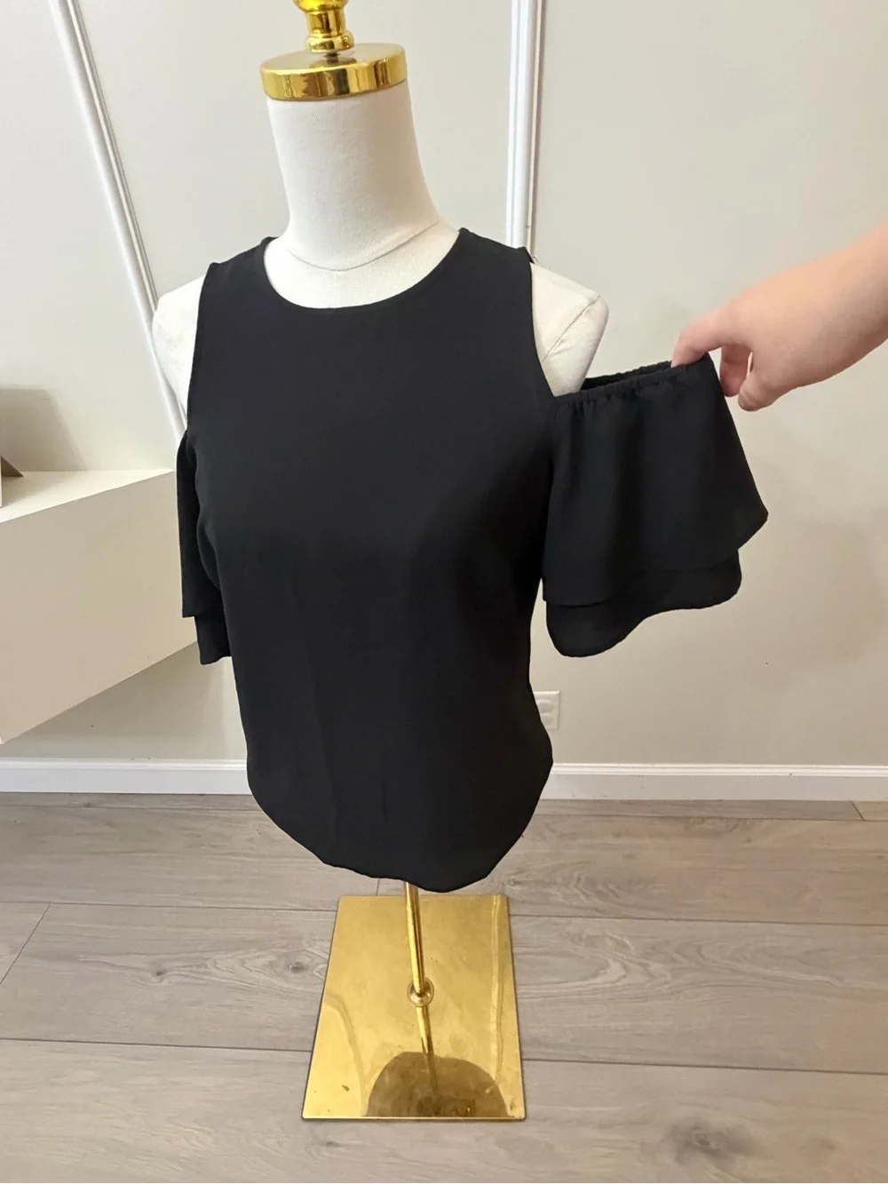 Michael Kors Navy Cold-Shoulder Ruffle Blouse